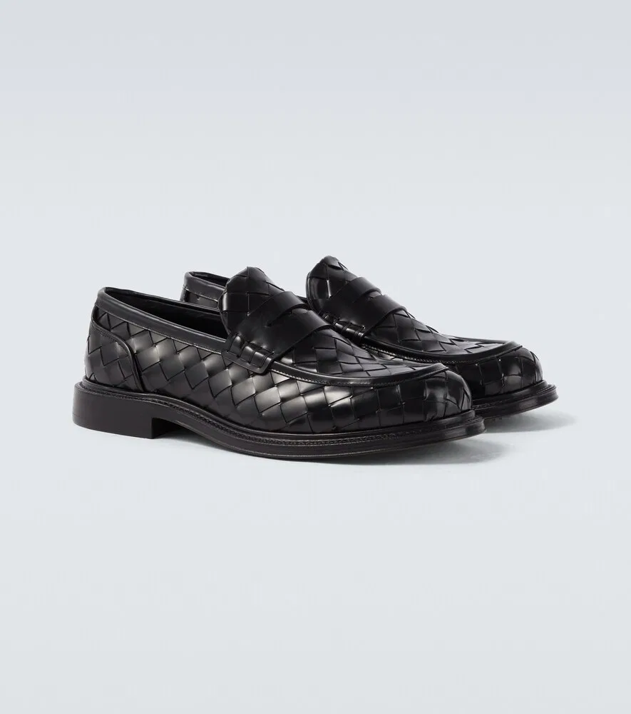Кожаные пенни-лоферы James Intrecciato Bottega Veneta, черный