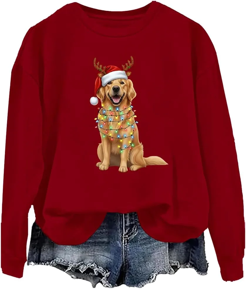 

Свитшот с золотистым ретривером на Рождество, забавная собака woati