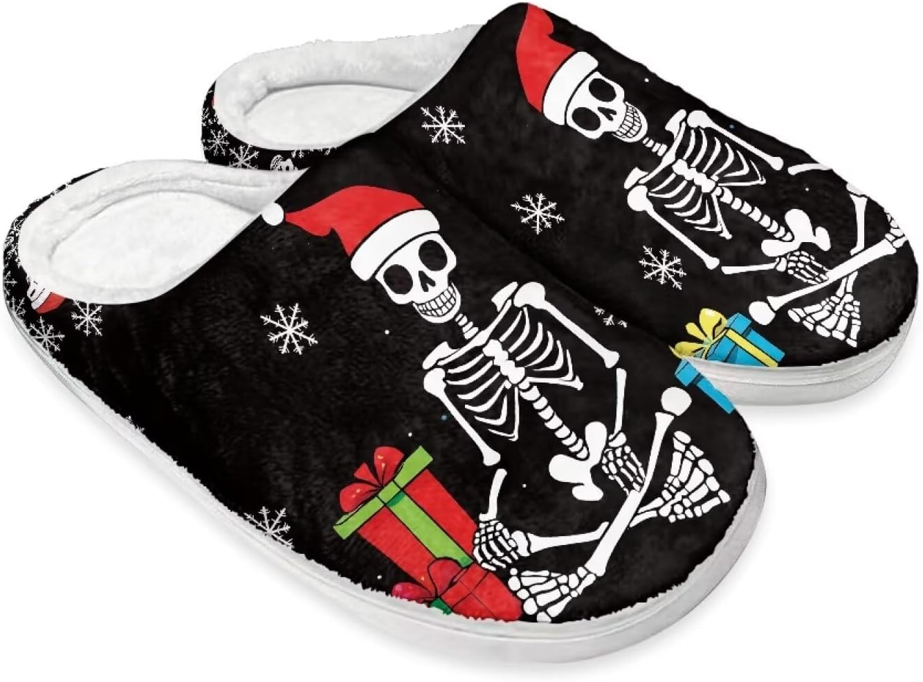 

Праздничные рождественские тапочки для дома и улицы, тапочки, хлопковые тапочки для женщин и мужчин, пушистые зимние тапочки Buxolandt, Christmas Skulls Print