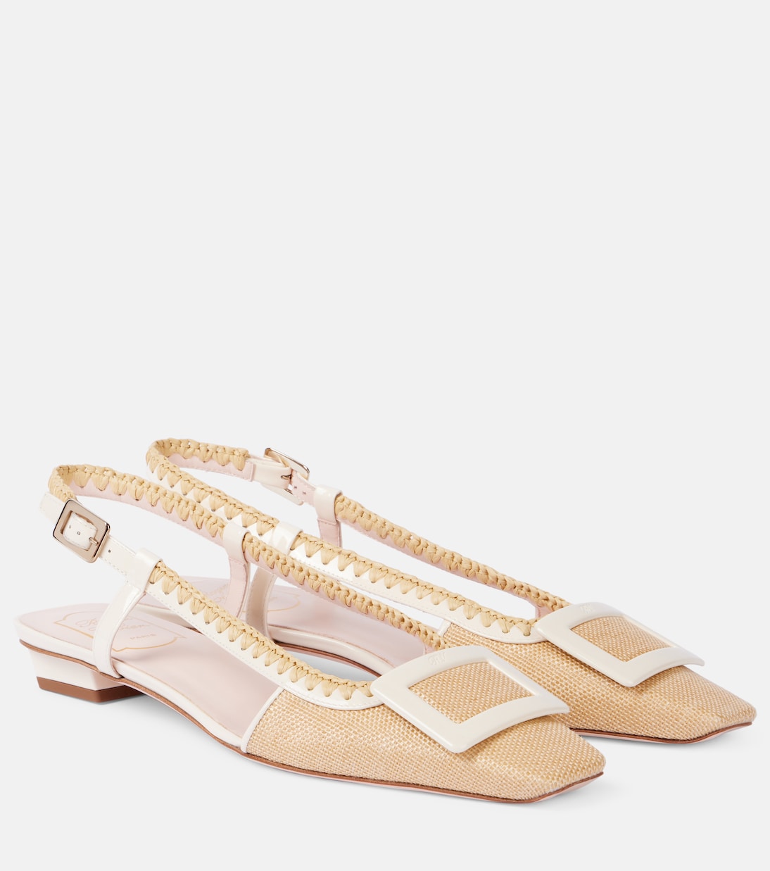 Балетки Belle Vivier на ремешке из ткани Roger Vivier, C013(Crema Chiaro)+C019(Cire)