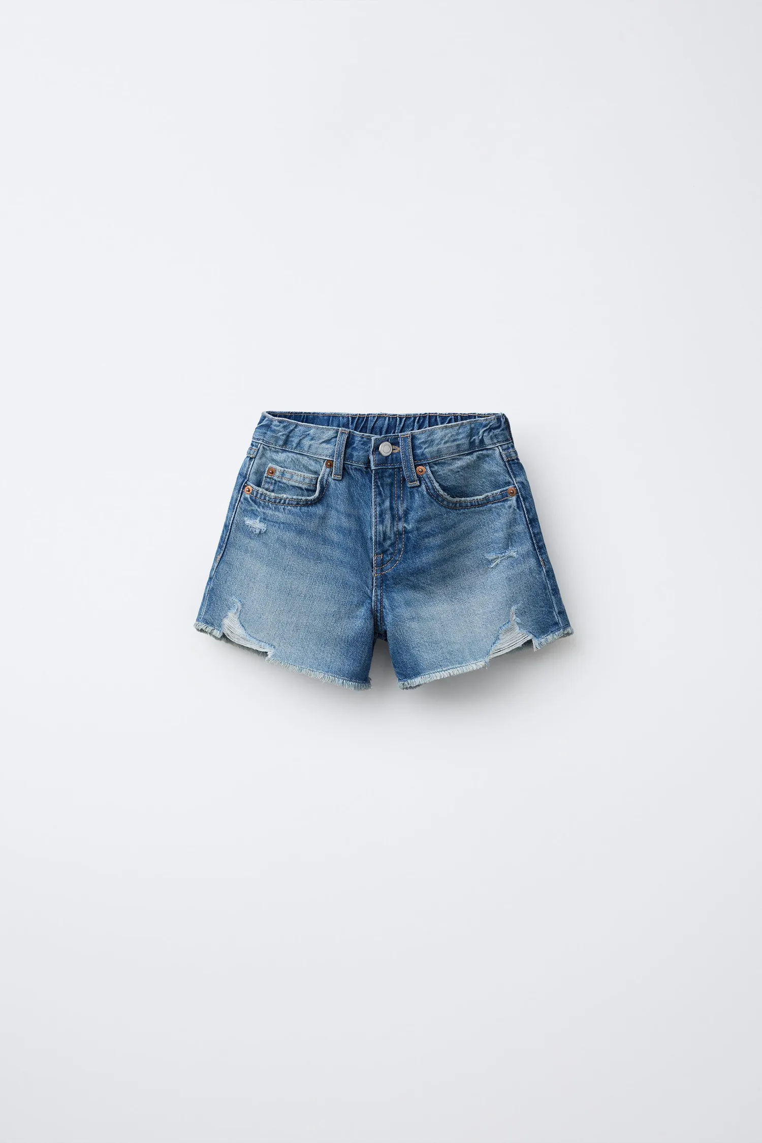 Рваные джинсовые шорты-бермуды Zara, синий
