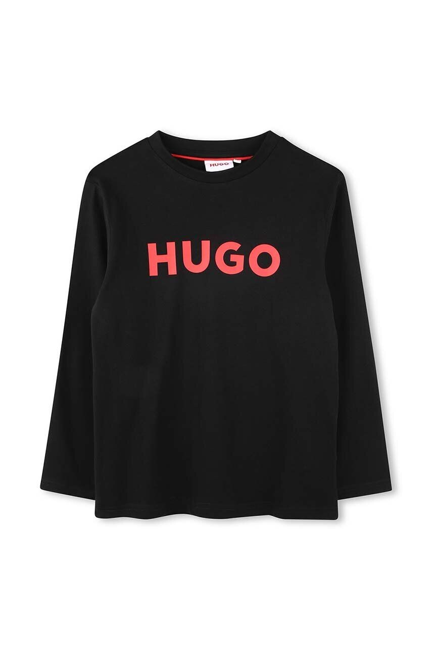 

Хлопковая футболка с длинными рукавами HUGO для мальчиков, черный