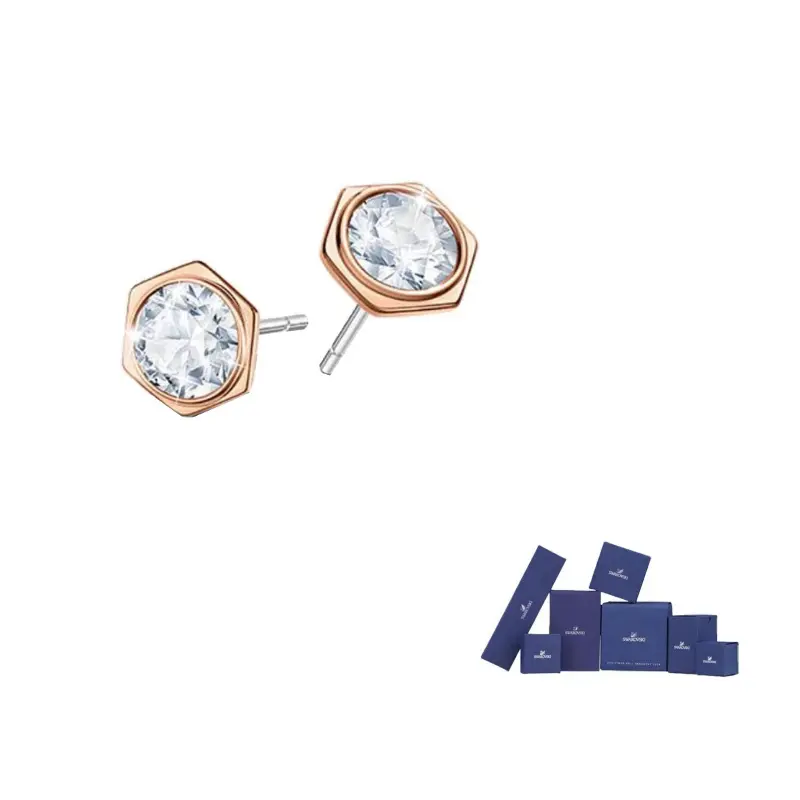 

Искусственные кристалловые серьги-гвоздики унисекс розовое золото Swarovski, розовое золото