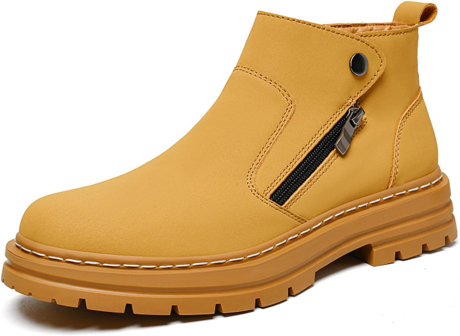

Мужские кожаные челси с массивной подошвой, двойной боковой молнией, классические стильные платформенные ботинки, нескользящие, повседневные, на обувь без шнурков, челси до щиколотки для свадьбы, работы и формальных мероприятий Oxngeos, желтый