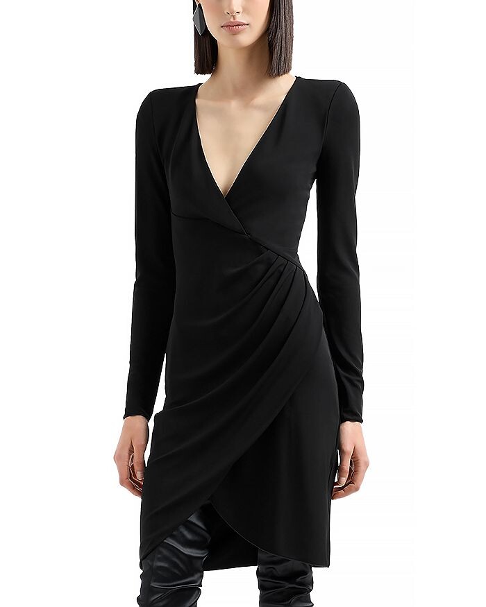 

Платье из непрозрачного крепа с запахом Emporio Armani, черный