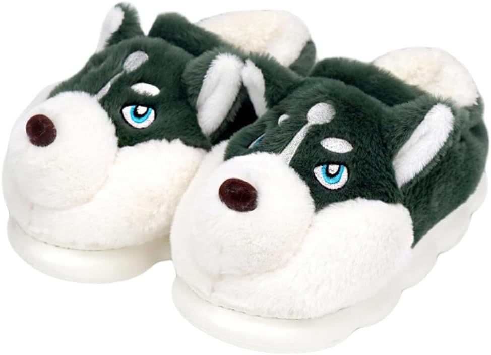 

Мужские тапочки Зимние тапочки Хлопковые тапочки Милые тапочки с мультяшным хаски Уютные домашние и тапочки Плюшевые теплые комфортные тапочки Нескользящая подошва Duboby, зеленый