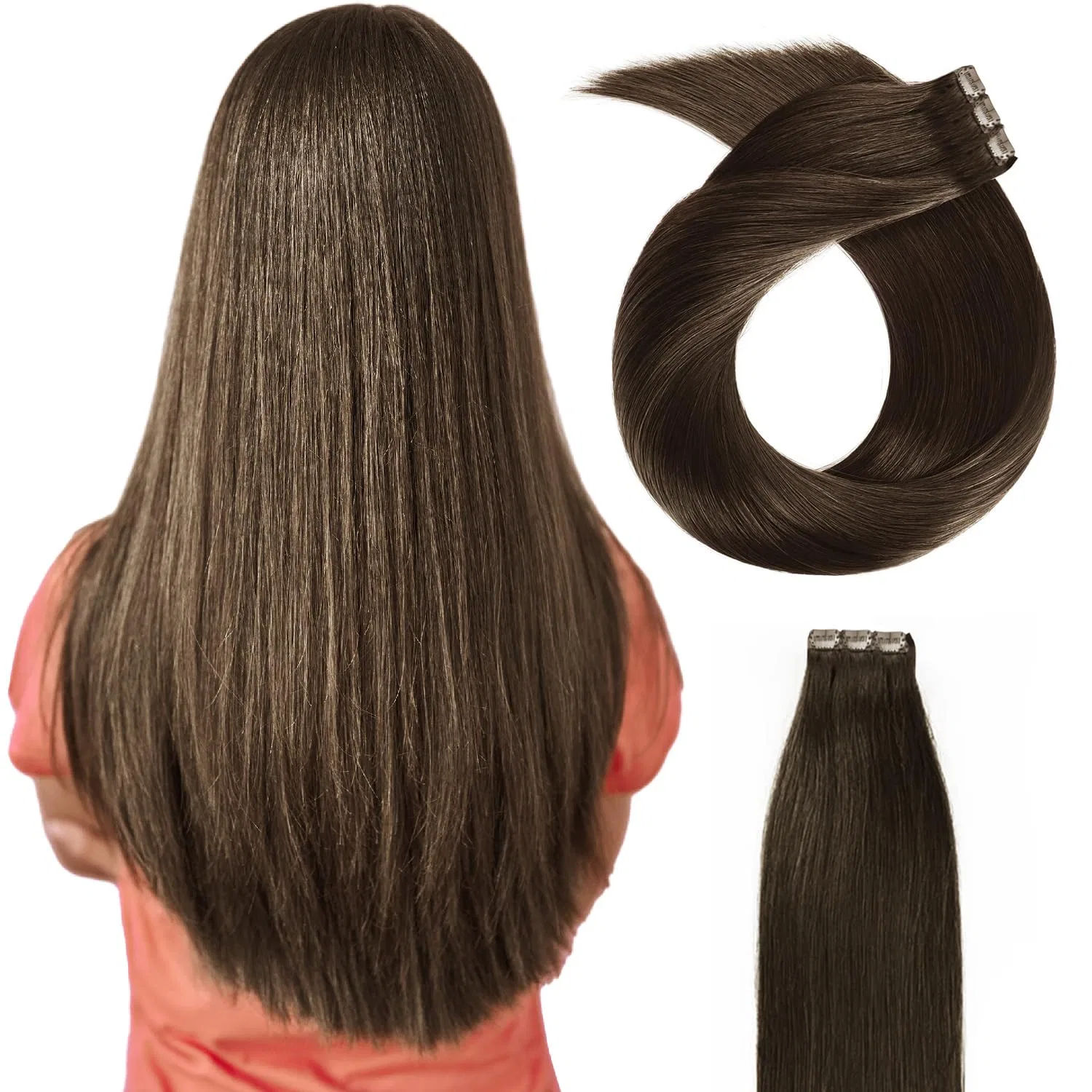 Набор накладных прядей 35-55 см из 100% натуральных волос Remy, 120 г Beyond Your Thoughts, 2#(Reddish Brown)