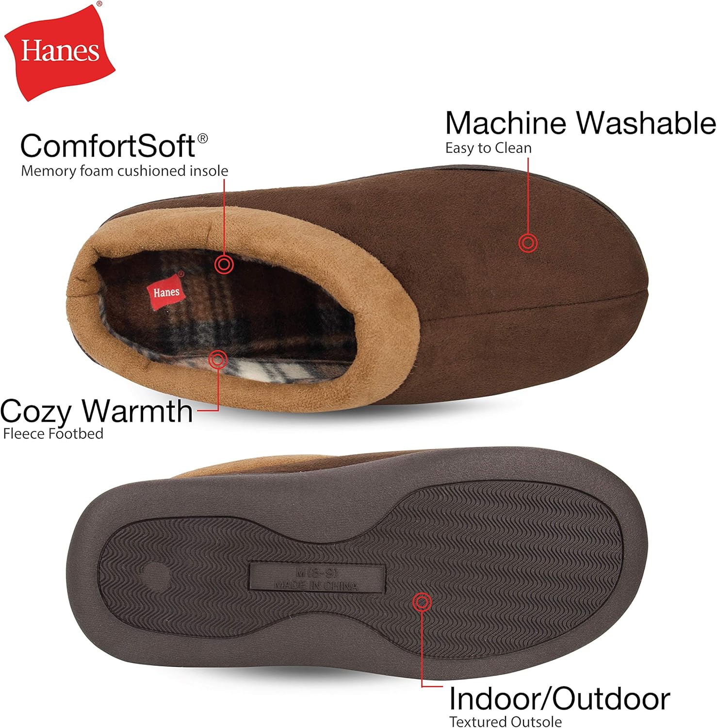Мужские сабо Hanes из микрозамши с эффектом памяти для дома и улицы, с технологией Fresh Iq — фото 2