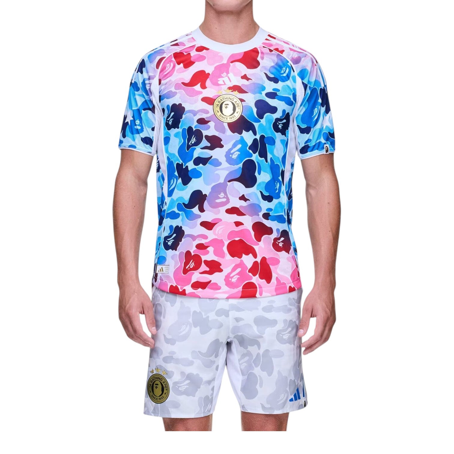 Футболка Adidas x BAPE FB Slim-Fit 'Shock Blue Pink' — фото 4