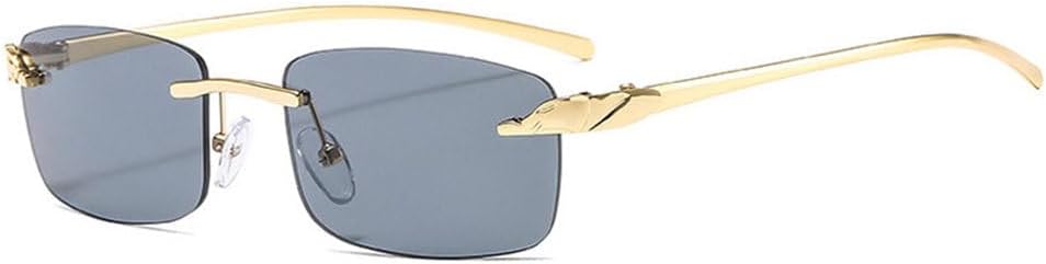 

Винтажные уникальные солнцезащитные очки без оправы с леопардовым принтом, прямоугольные, женские, конфетных цветов, с прозрачными линзами, мужские солнцезащитные очки TKKTLLT, Golden Gray