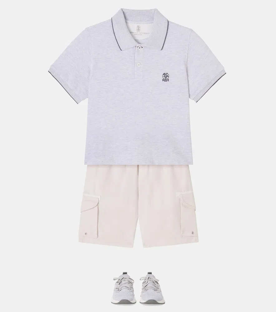 Льняные и хлопковые шорты-карго Brunello Cucinelli Kids, белый — фото 2
