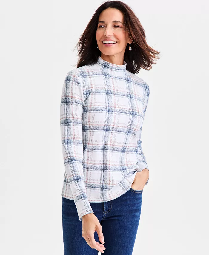 

Женский трикотажный топ с принтом и воротником-стойкой Style & Co, белый