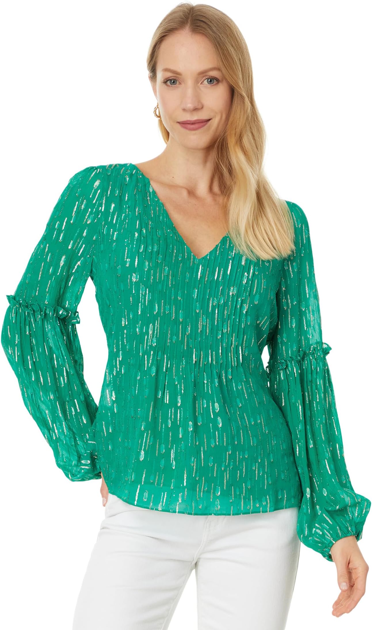 

Топ Lilly Pulitzer Cleme Long Sleeve Top, цвет Fiddle Leaf Green Mystical Viscose Metallic Clip