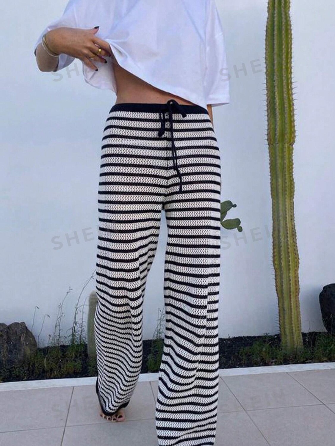 

EZwear Женский свитшот с цветным принтом и брюки на шнурке Shein, мультиколор