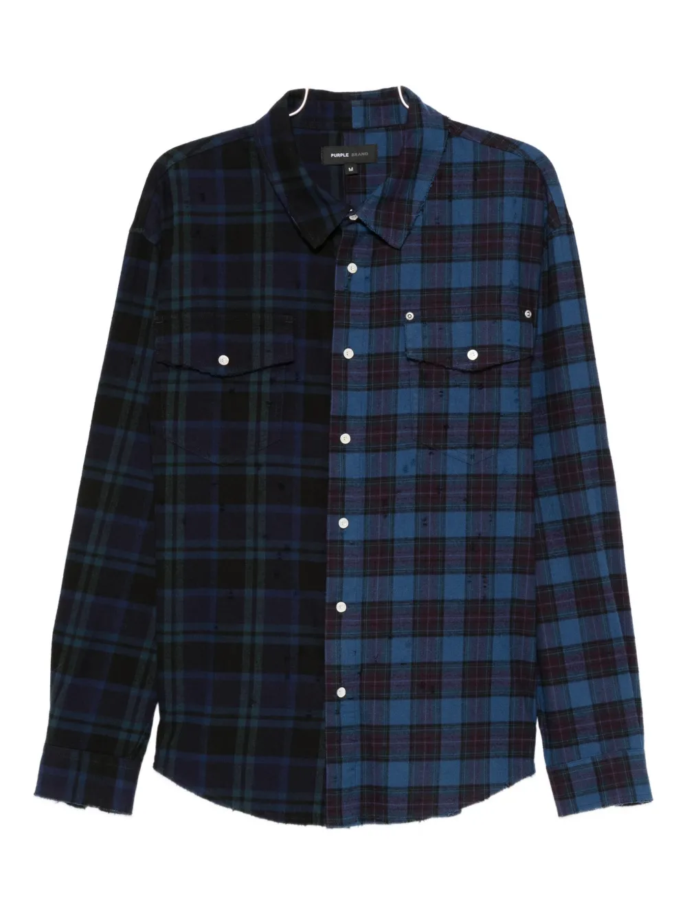 

Рубашка в клетку с цветными блоками Purple Brand, синий