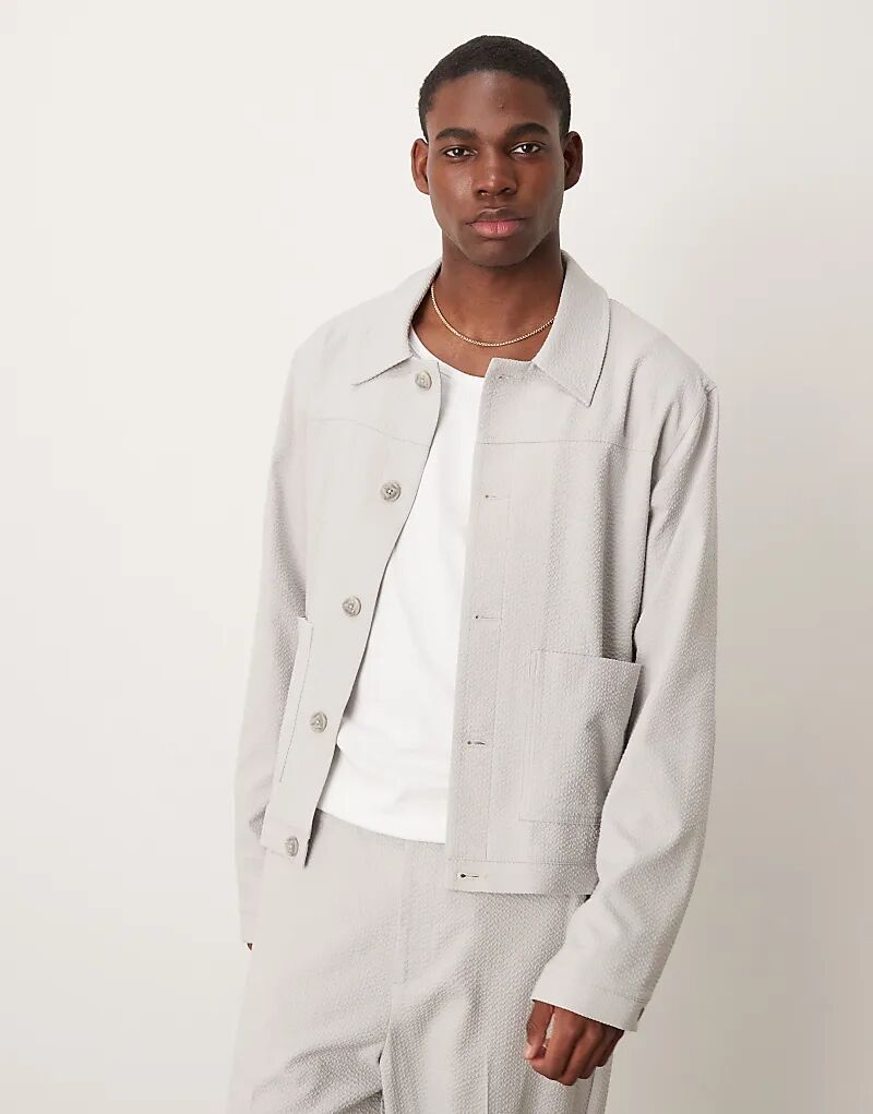 

Элегантная куртка Харрингтон ASOS DESIGN из светло-серого сирсакера, Серый, Элегантная куртка Харрингтон ASOS DESIGN из светло-серого сирсакера