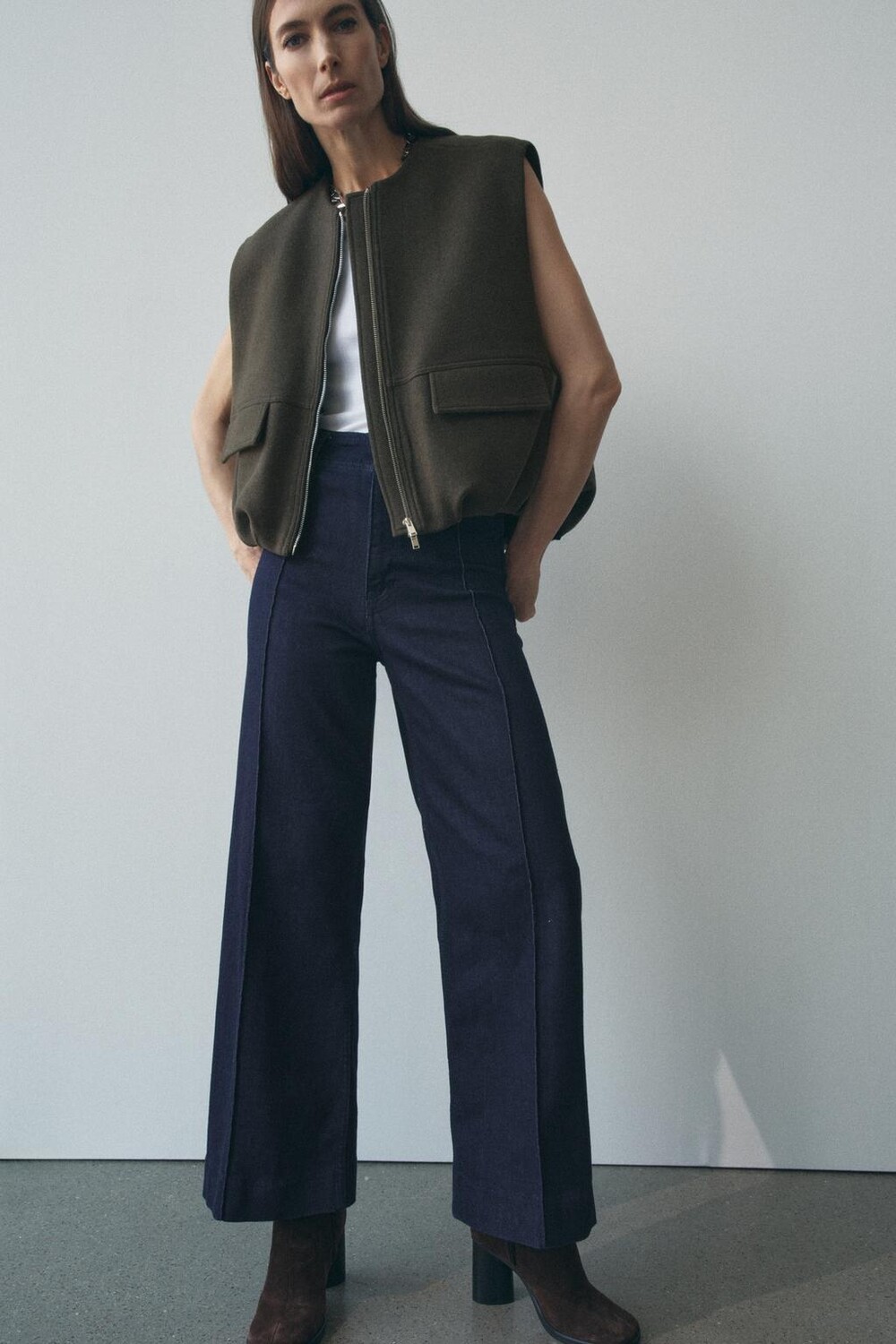 

Широкие джинсы с высокой талией ZARA, синий