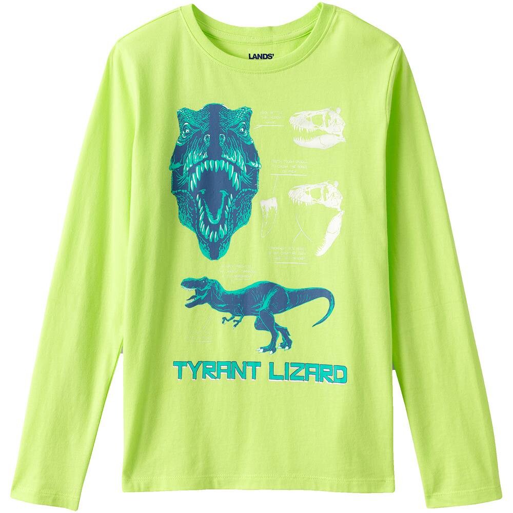

Футболка с рисунком Lands' End для мальчиков 4–16 лет, цвет Green Tyrent Lizard
