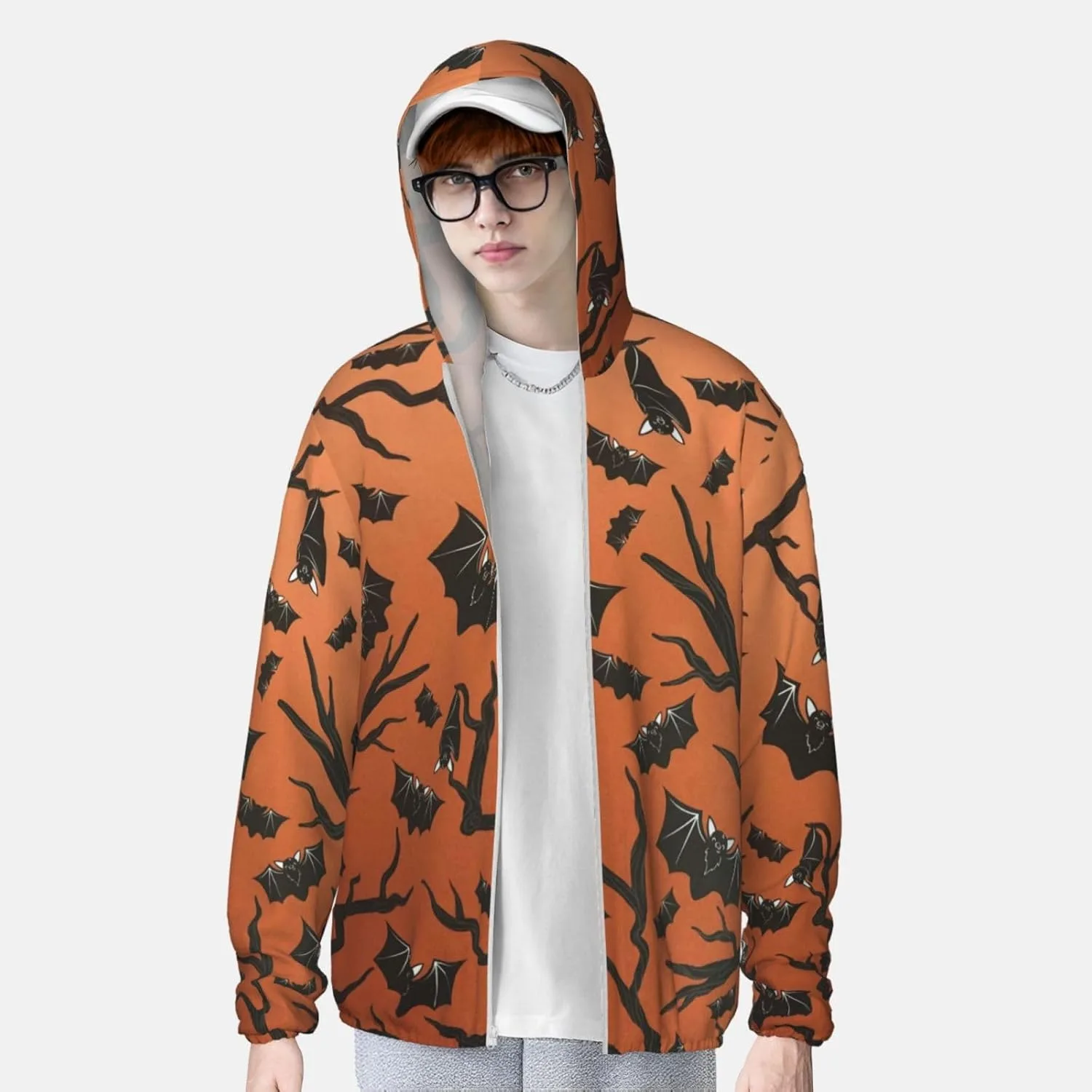 Толстовка с капюшоном Halloween Orange для защиты от солнца, легкая, спортивная, с длинным рукавом и молнией — фото 2