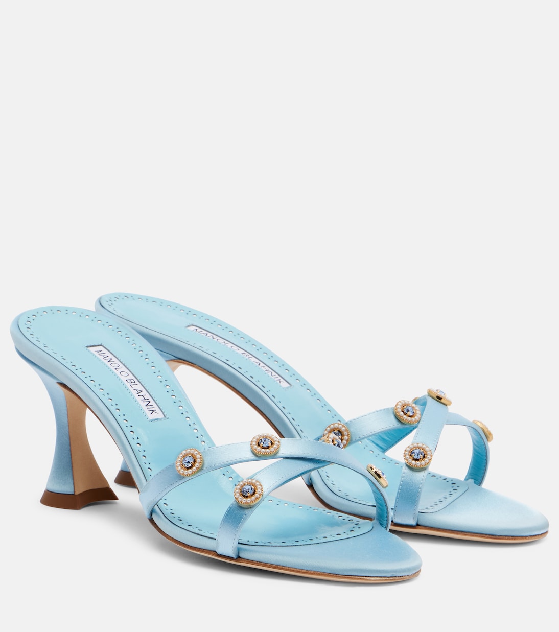 Пиренейские мюли из сатина с декоративными элементами Manolo Blahnik, 4535 Lblu
