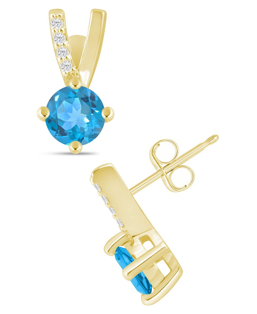 

Серьги с драгоценными камнями и бриллиантами (1/20 карата) в оправе из белого золота 10 карат (также доступны в оправе из желтого золота 10 карат) Macy's, Blue Topaz White Gold