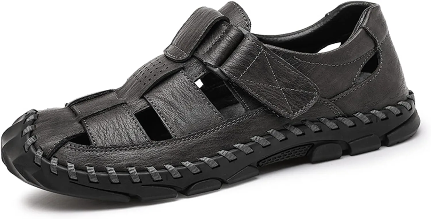 Mens Leather Сандалии Outdoor Hiking Сандалии Waterproof Athletic Sports Сандалии Fisherman Beach Shoes Abborora, серый — фото 2