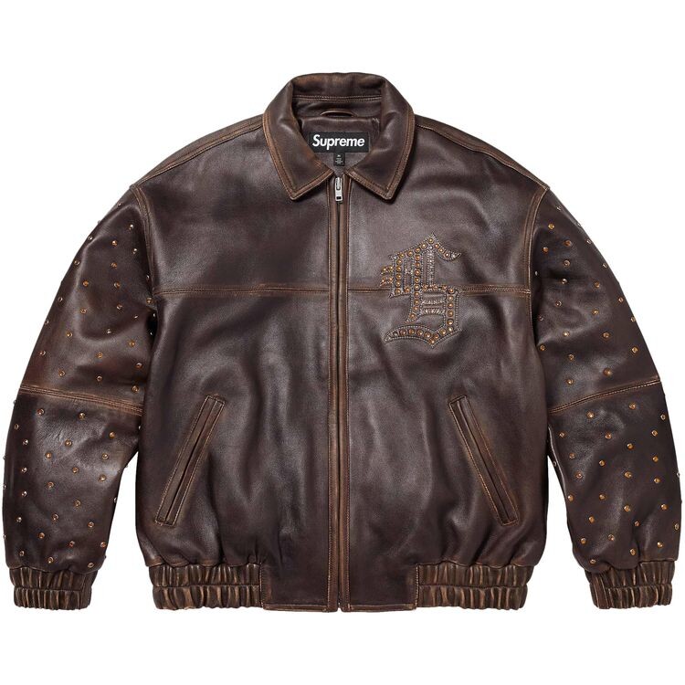 

Куртка Supreme Gem Studded Leather Jacket Brown, коричневый