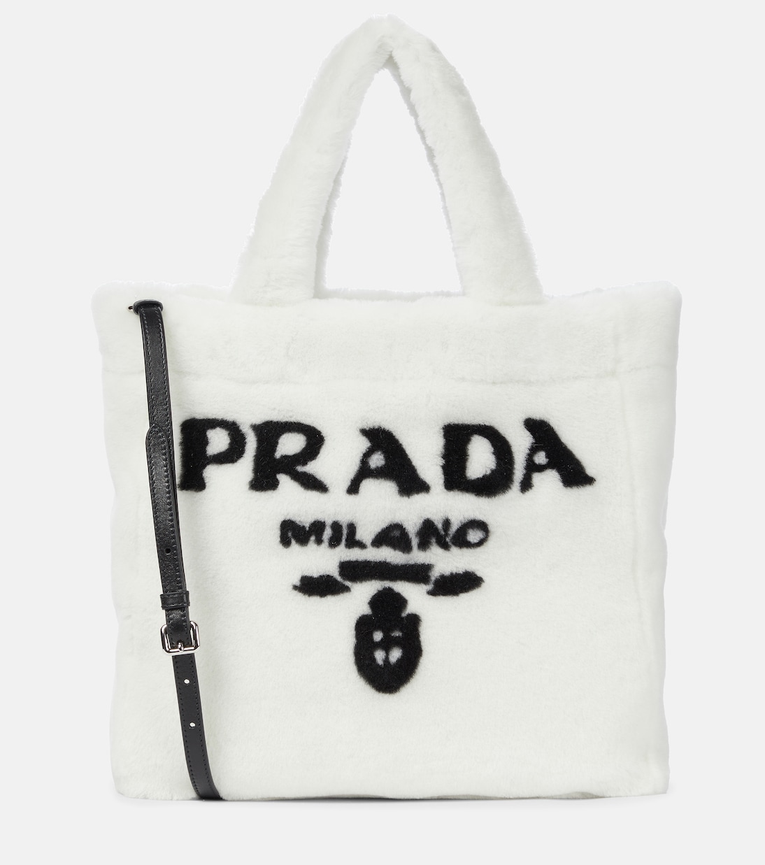 

Средняя сумка-тоут из стриженой овчины с логотипом Prada, Bianco/Nero
