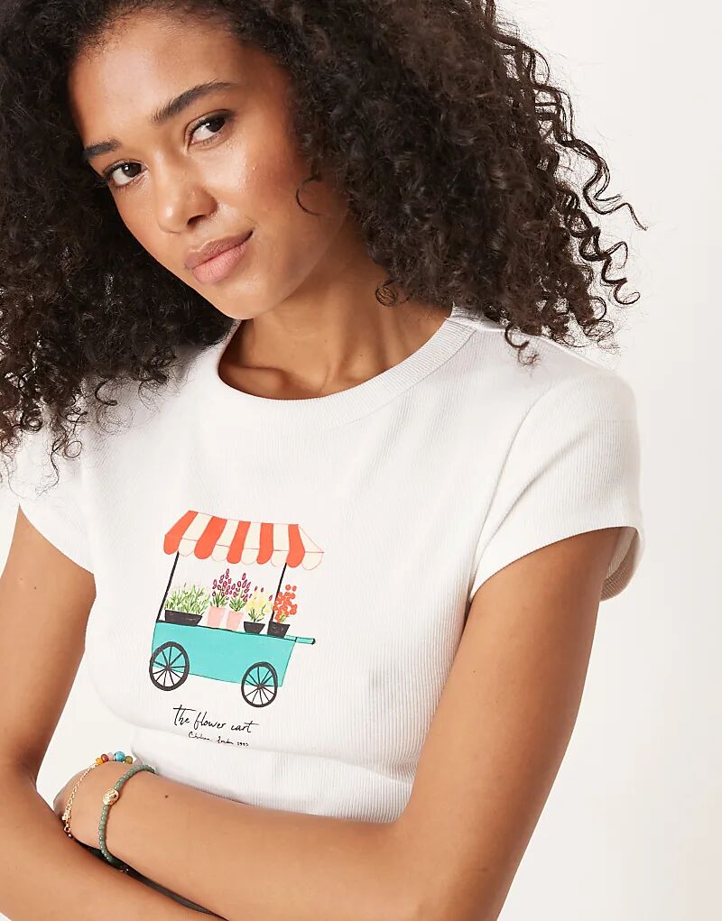 

Детская футболка ASOS DESIGN с изображением тележки с цветами, белая