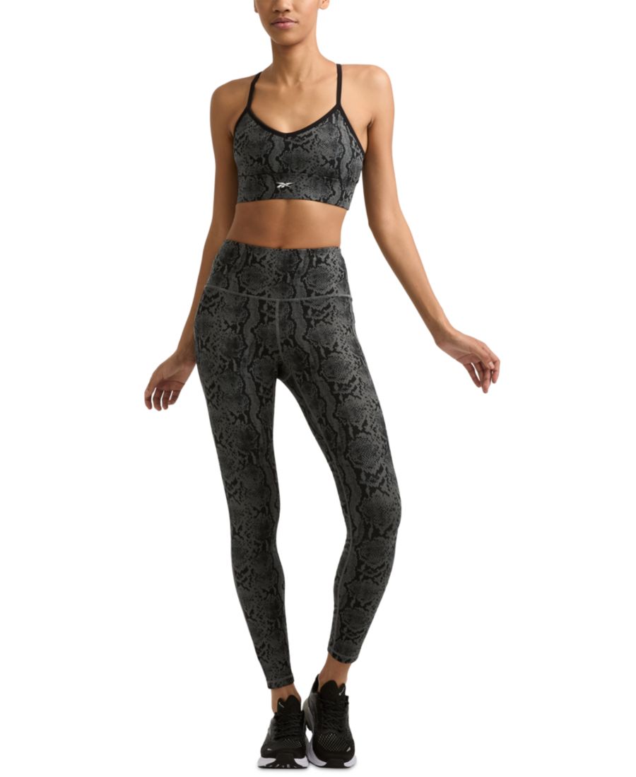 

Женский бюстгальтер ID Train с принтом под змеиную кожу и перекрещивающимися лямками Reebok, Black