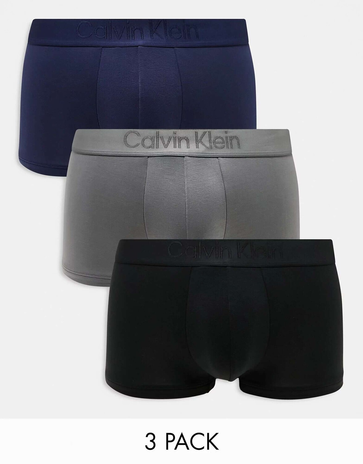 

Calvin Klein CK Black - три пары плавок с низкой посадкой темно-синего, темно-серого и черного цветов