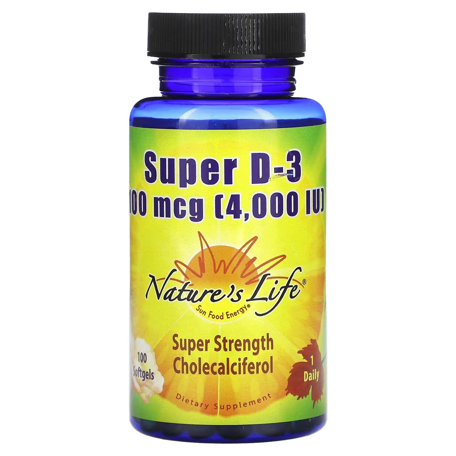 

Super D-3, 100 мкг (4000 МЕ), 100 мягких таблеток Nature'S Life
