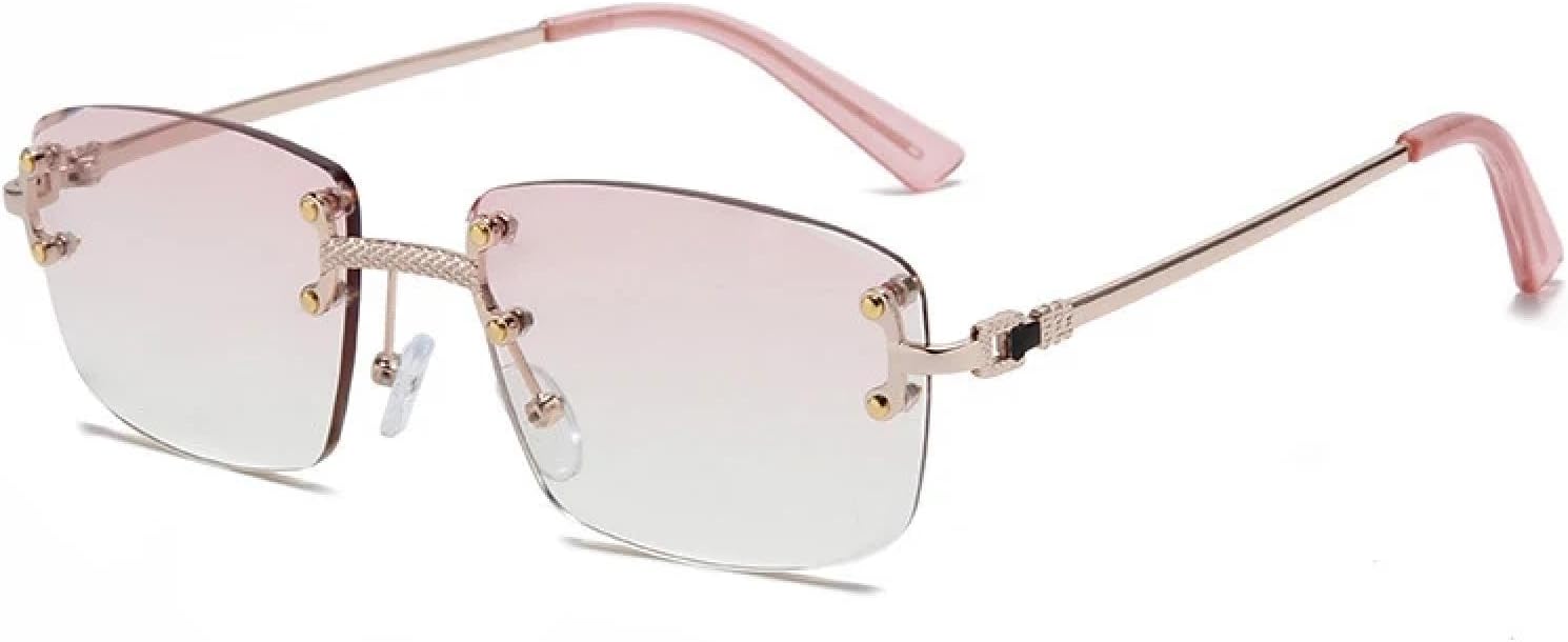 

Винтажные солнцезащитные очки без оправы с металлическими заклепками для женщин и мужчин в стиле панк, роскошные, с градиентным затемнением и защитой от УФ-излучения UV400 TYUVIVO, Light Pink