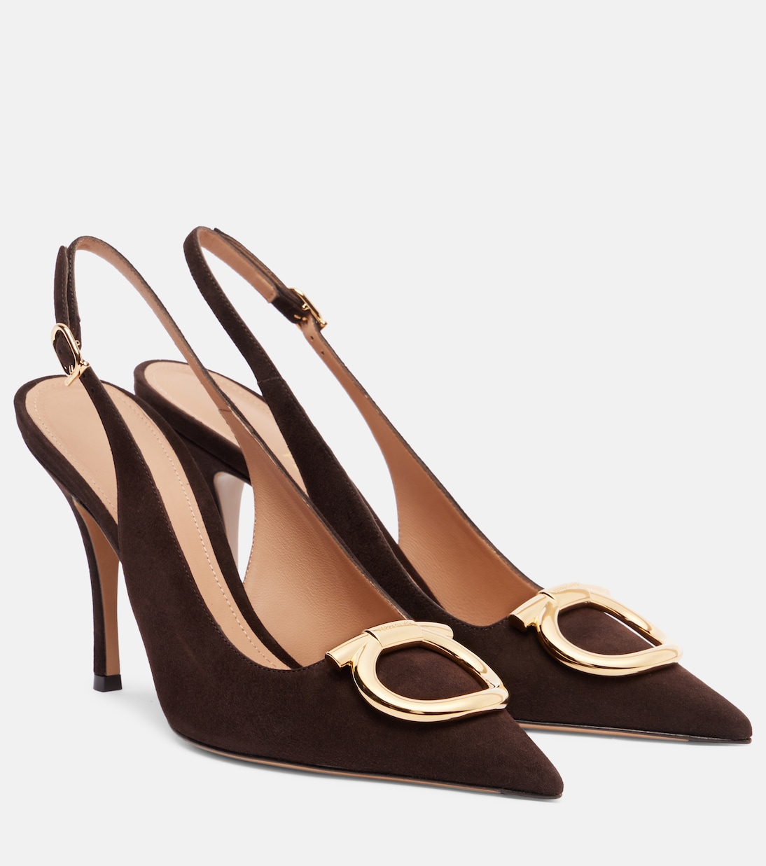 Сабо Sara Maxi Gancini на шлейке из замши Ferragamo, Testa Di Moro
