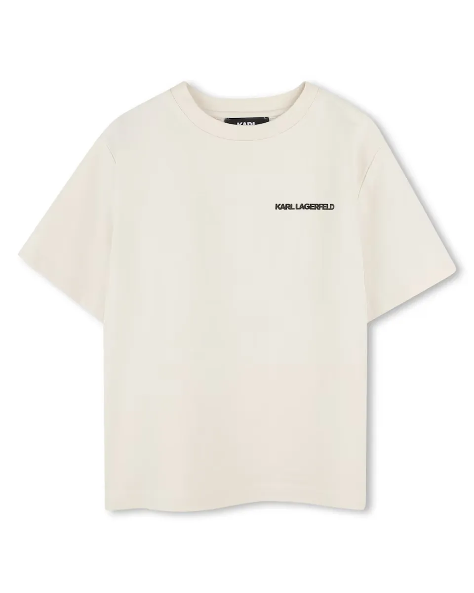 

Футболка для мальчика из хлопка с рисунком на спине Karl Lagerfeld Kids, бежевый