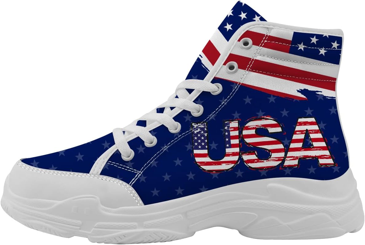 

Женские кеды на высокой подошве с флагом США, красно-бело-синие, из канвы, подарок для мужчин Quorax