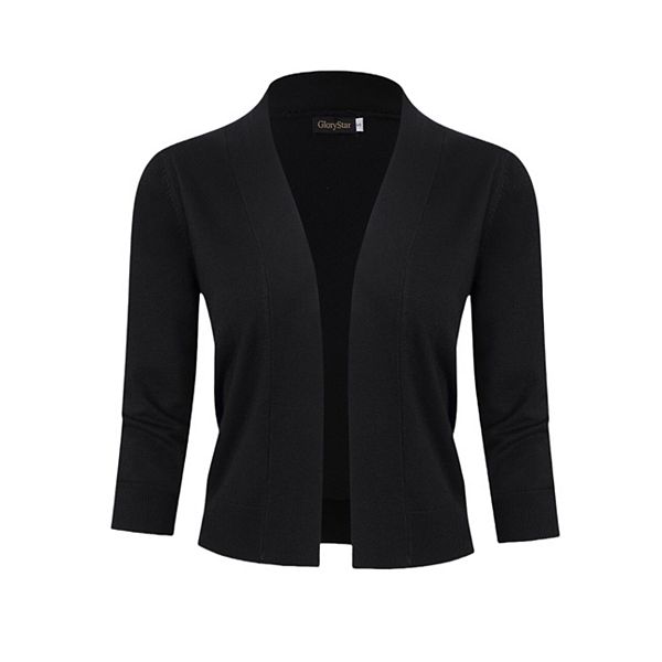 

Женский укороченный болеро с 3/4 рукава и открытым передом Clearflower, Black