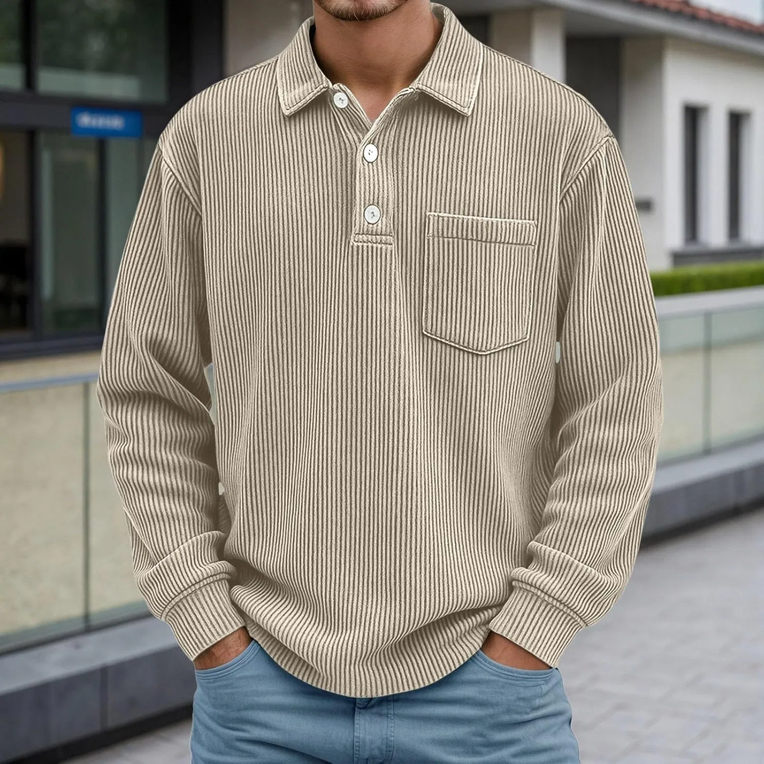 Мужская длинная поло, хлопковый воротник, Active, 02-khaki — фото 2