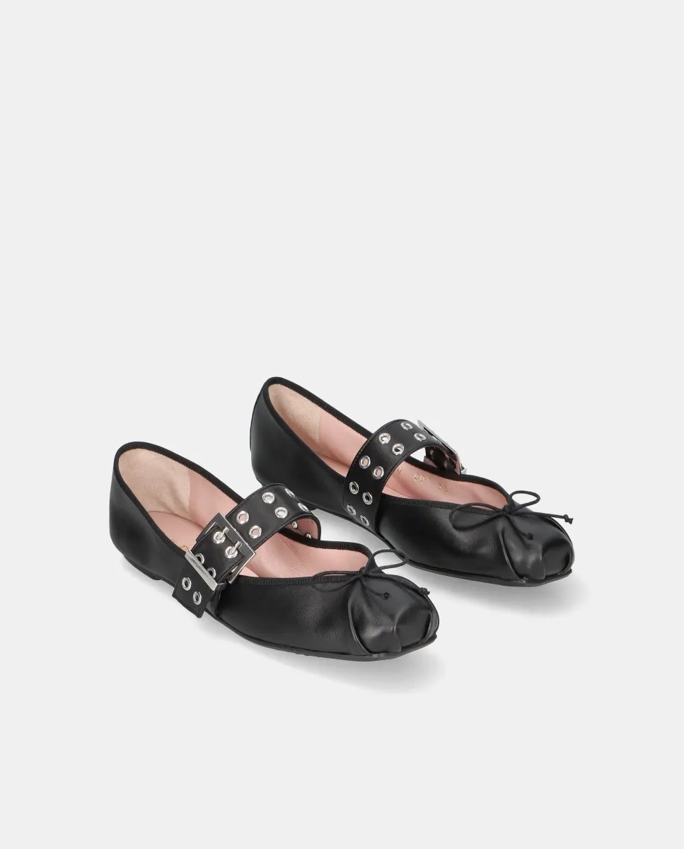 Женские балетки Kristen из мягкой кожи с заклепками и пряжкой Pretty Ballerinas, черный — фото 3
