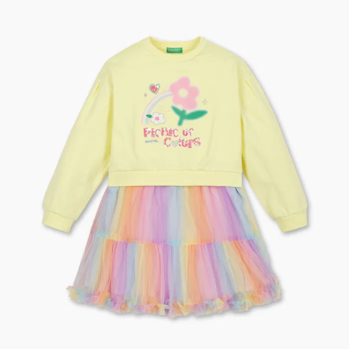 Детское жёлтое трикотажное платье с цветочным принтом от Benetton Kids