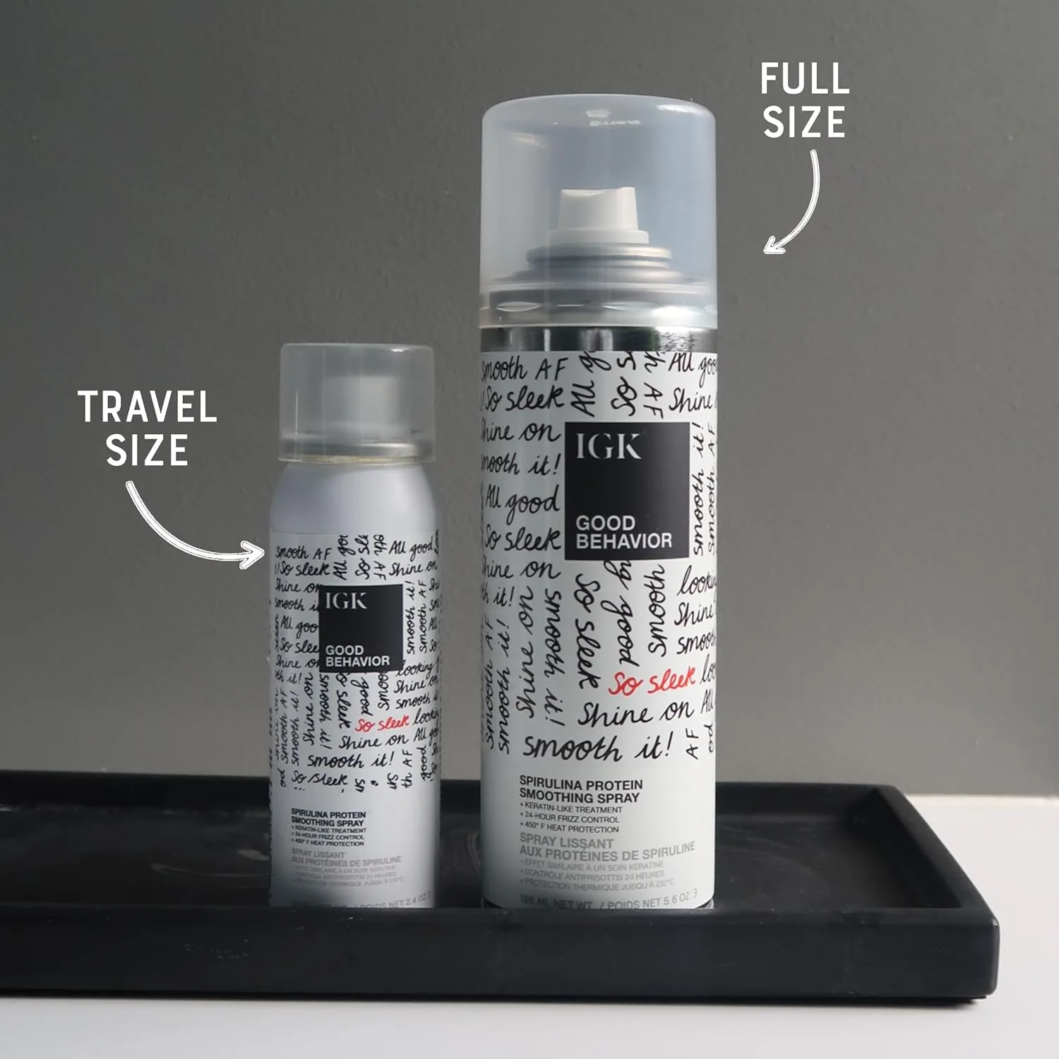 Набор для путешествий IGK GOOD BEHAVIOR Spirulina Protein Smoothing Spray | Кератиновый уход, контроль завивки и термозащита | Vegan + Cruelty Free (165 мл + 71 мл) — фото 2