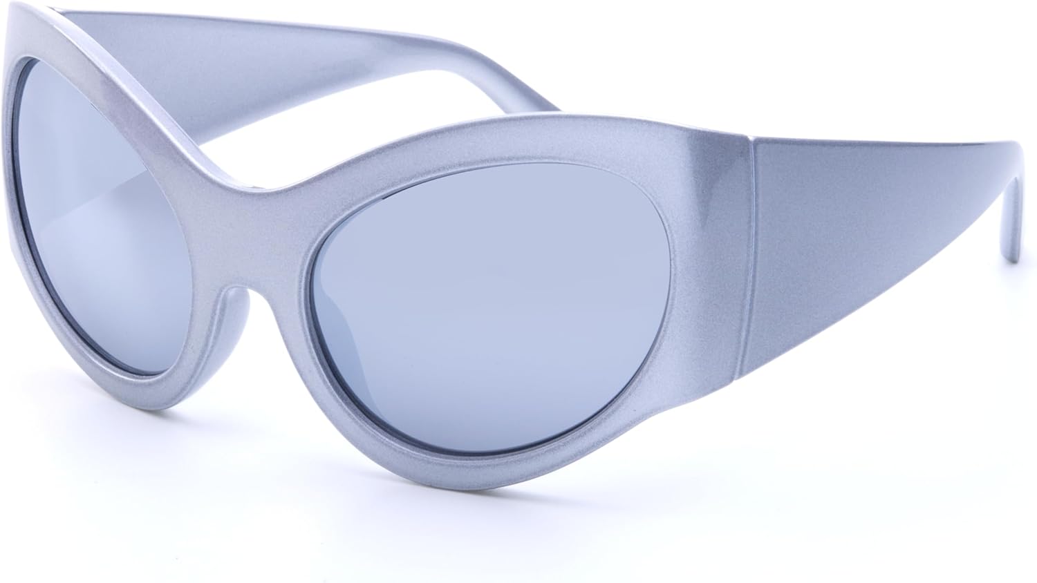 

Модные солнцезащитные очки ICARA Oversized для женщин и мужчин — стильный дизайн в духе Y2K, изогнутая форма, овальные защитные линзы с футуристическим видом, Silver Frame - Mirror Lens