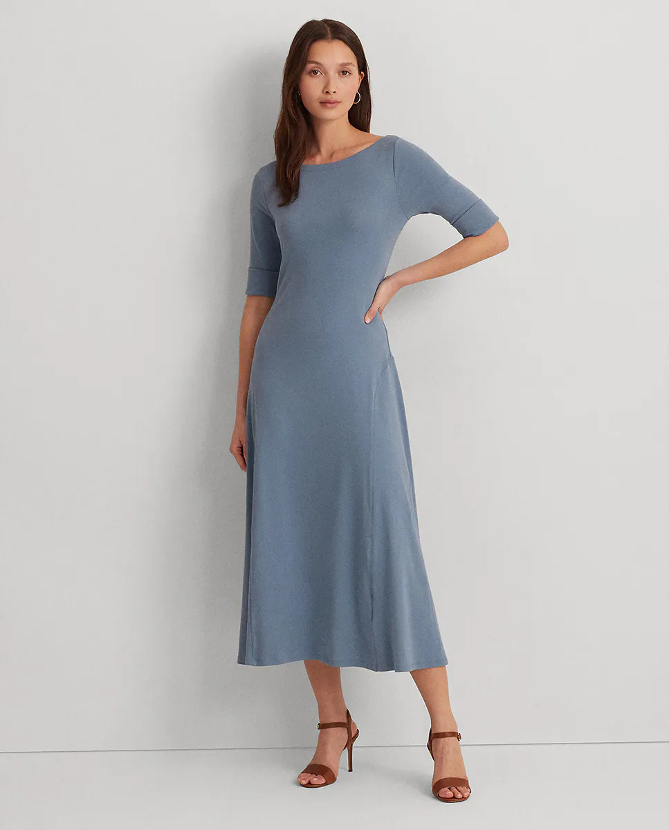 

Платье миди с французскими рукавами Lauren Ralph Lauren, синий