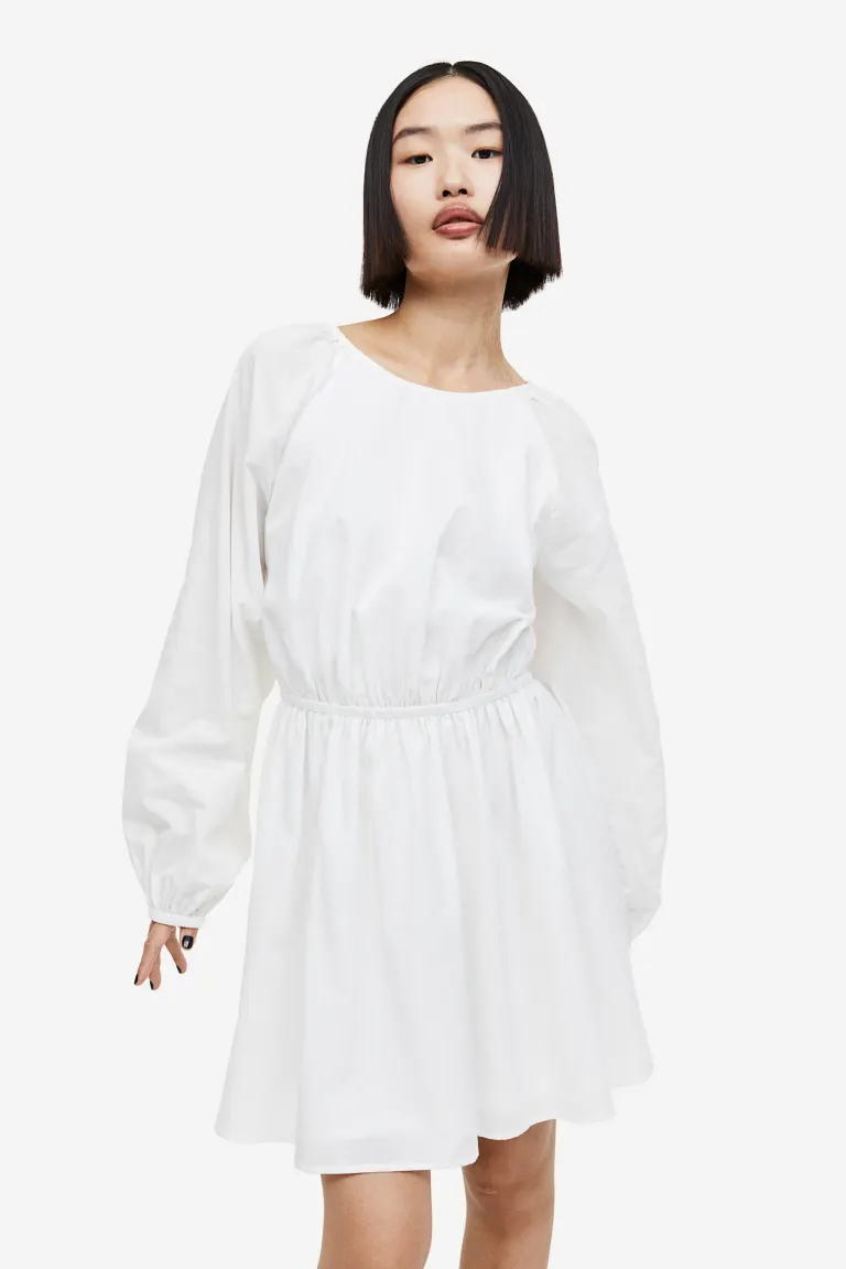

Платье с открытой спиной и объемными рукавами H&M, бежевый