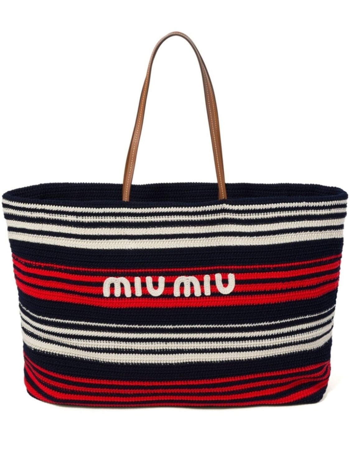 

Полосатая сумка-тоут Miu Miu в технике кроше, синий
