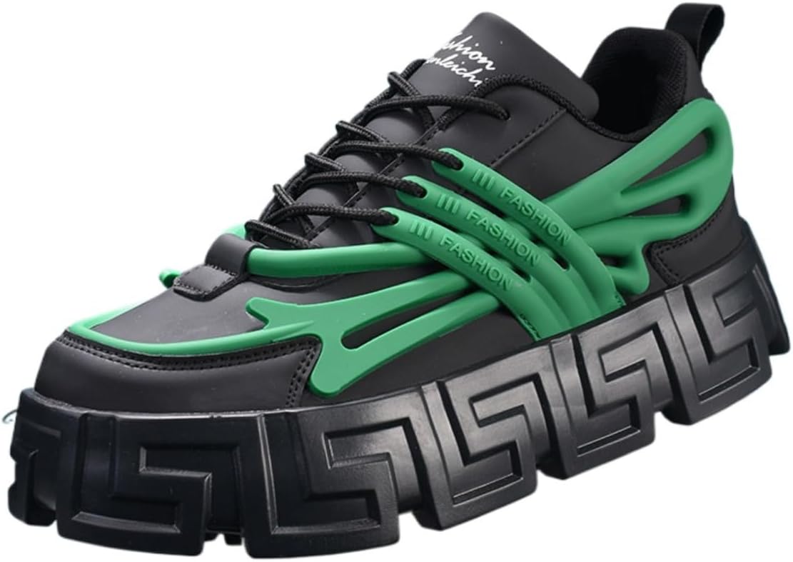 

Мужские кроссовки Y2K в футуристическом стиле, уличная обувь из искусственной кожи на платформе для повседневной ходьбы и повседневного стиля с дерзким дизайном и подошвой с увеличением роста на 5 см для городского образа Zixcplaz, зеленый