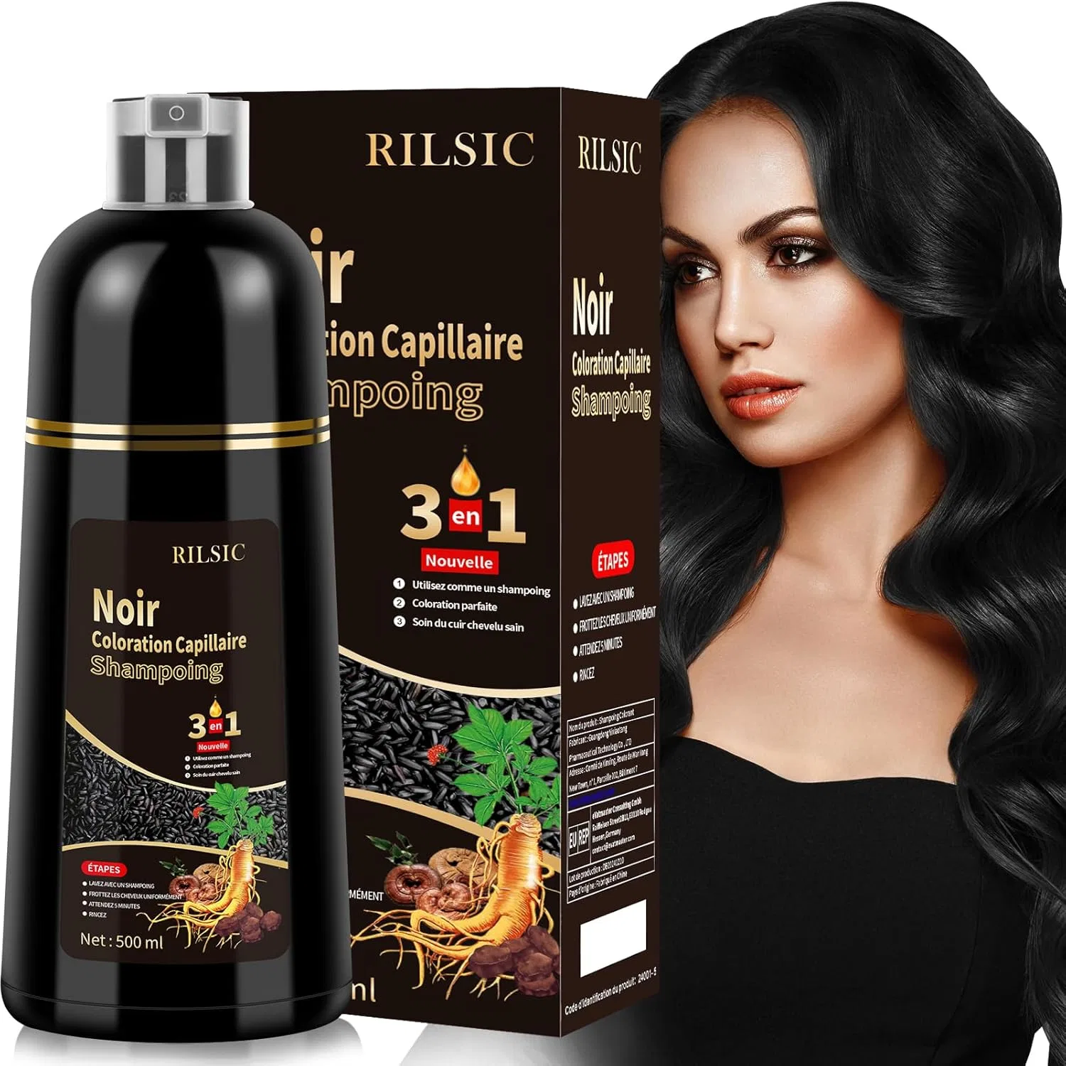 Шампунь-краска для волос 3-в-1 Natural Black, 500 мл Minysic, Black
