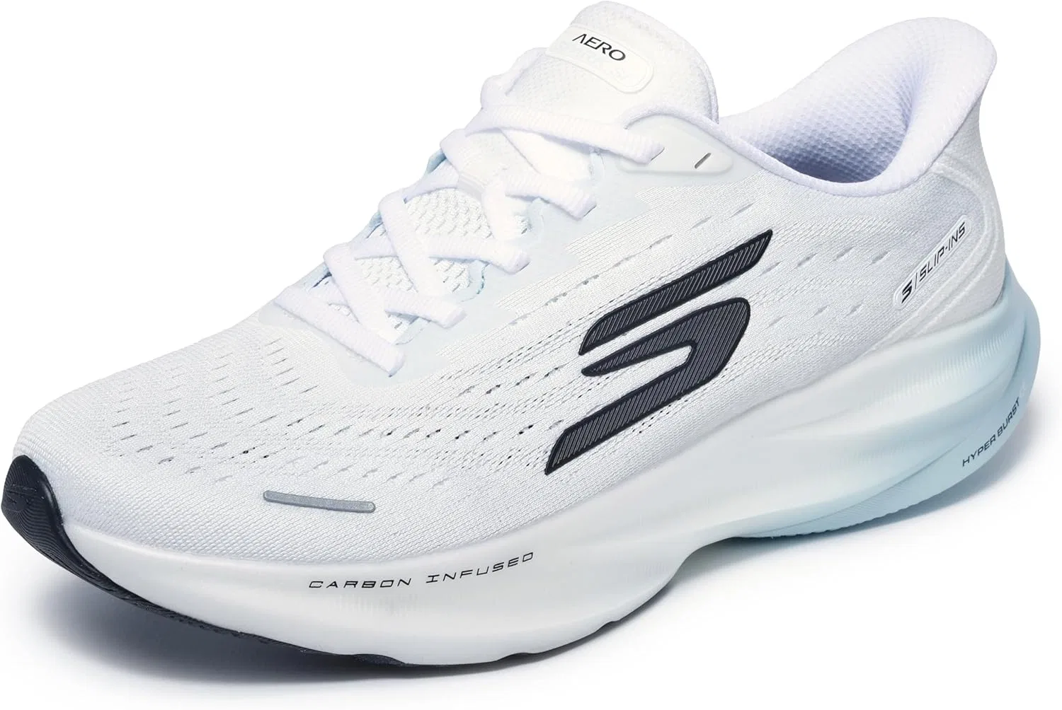 Мужские кроссовки Skechers Aero Spark Hands Free без шнурков, White Textile Lt Blue Trim