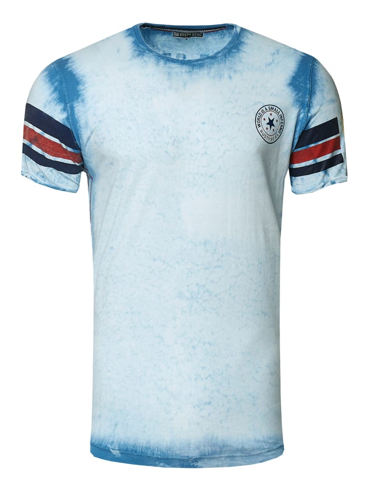 

Винтажная студенческая футболка бежево-синего цвета Rusty Neal, Синий, Винтажная студенческая футболка бежево-синего цвета Rusty Neal