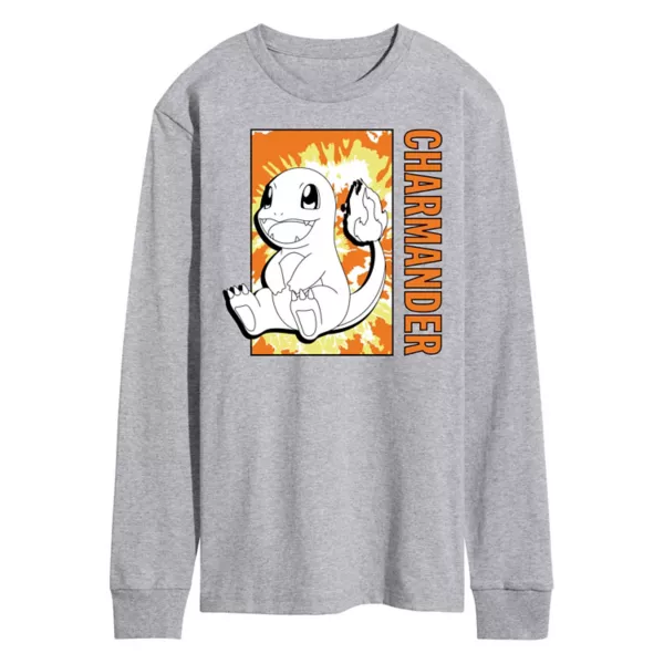 

Мужская футболка с длинным рукавом Pokémon в технике тай-дай с изображением Charmander Licensed Character, серый